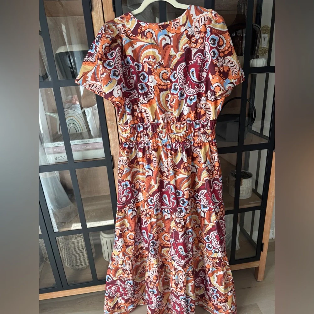 Anthropologie Somerset Tiered Maxi Dress Bronze Paisley print poplin pockets - Picture 4 of 11